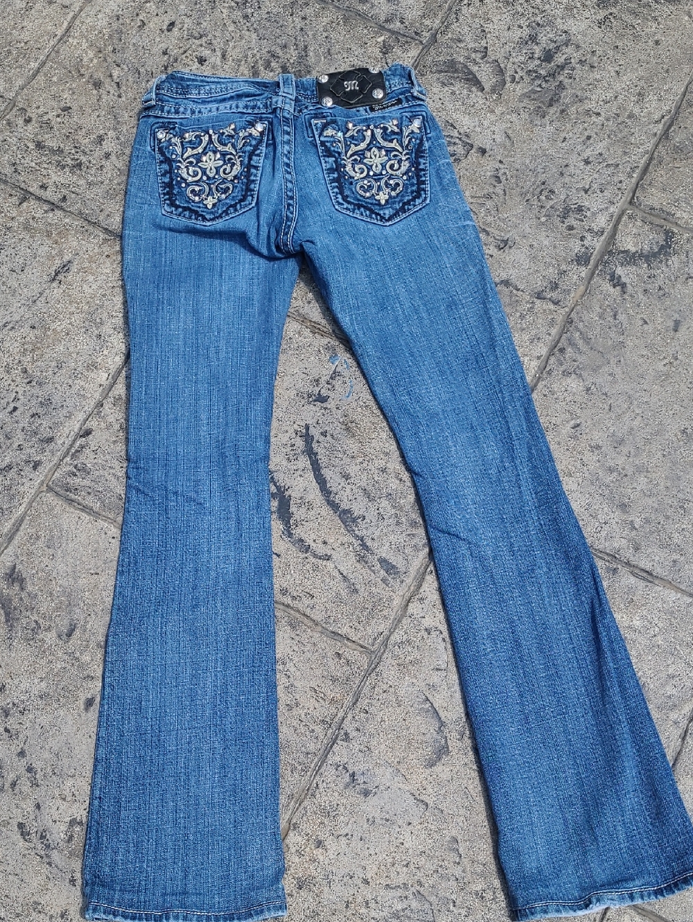 Miss Me Jeans Women 25 Dark Blue Embroidered Gem Hardware Bootcut Jeans